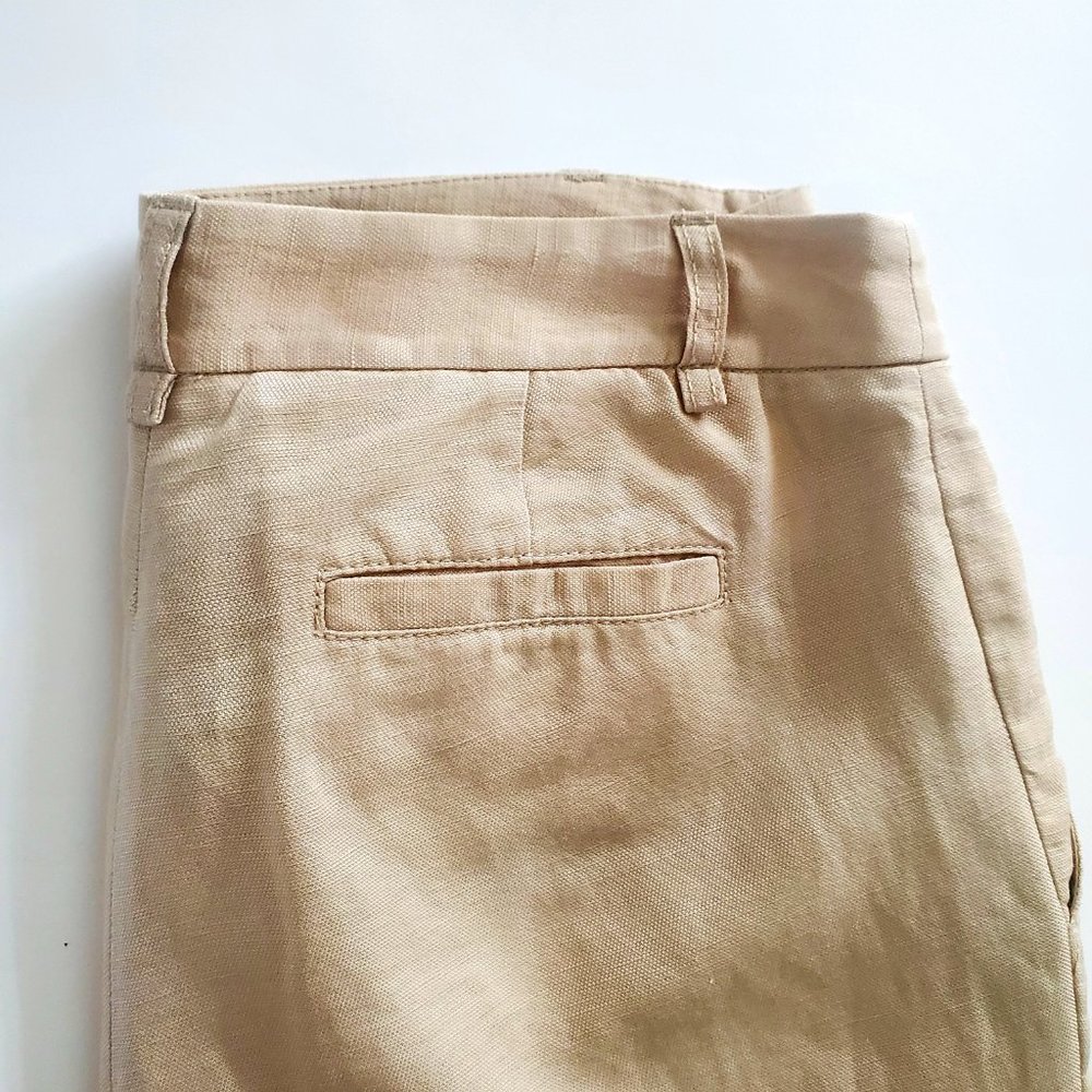 BCBG MaxAzria Linen Crop Capri Pants Neutral Cream Colour Pockets Summer Trends